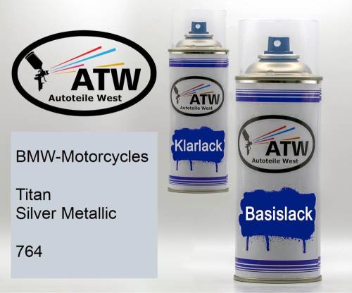 BMW-Motorcycles, Titan Silver Metallic, 764: 400ml Sprühdose + 400ml Klarlack - Set, von ATW Autoteile West.